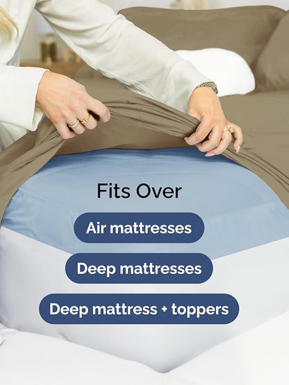 Extra Deep Twin XL Sheet Set - 4 Piece Breathable & Cooling Sheets - Hotel Luxury Bed Sheets Set - Easy & Secure Fit - Soft, Wrinkle Free & Comfy Sheets Set - Khaki Sheet Set with Extra Deep Pockets