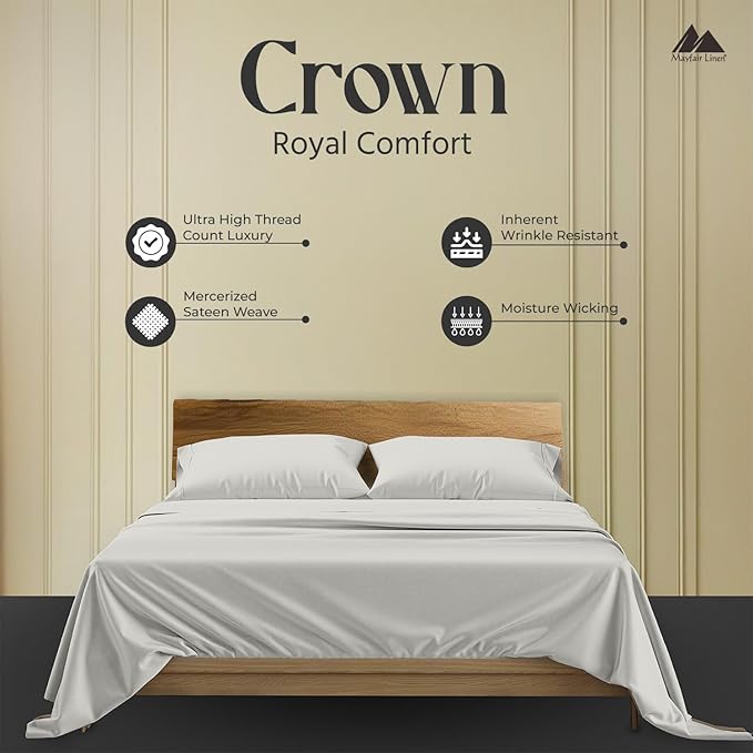 Mayfair Linen Standard Pillowcases Set of 2 - Luxury 2000 Series 100% Egyptian Cotton Standard/Queen Size Pillow Cases, Soft, Envelope Closure Hotel Quality Pillowcase (21 x 32, Light Grey)