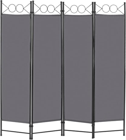 4 Panel Room Divider 6FT Steel Frame Screen Folding Privacy Divider Freestanding Partition for Home Office Bedroom (Grey)