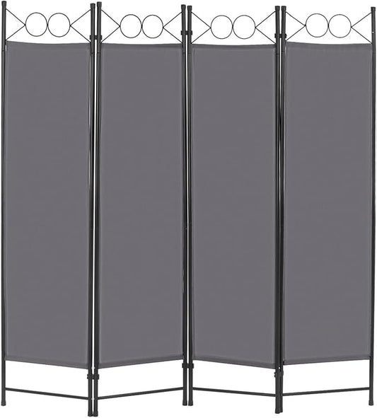 4 Panel Room Divider 6FT Steel Frame Screen Folding Privacy Divider Freestanding Partition for Home Office Bedroom (Grey)