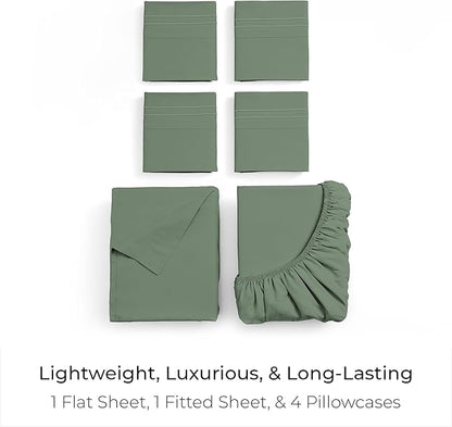 Mellanni King Sheet Set - 6-Piece Iconic Collection Bedding, (Including 4 Pillowcases), 16-Inch Deep Pocket, Easy Care, Extra Soft, Cooling Sheets, Brushed Microfiber - Sage