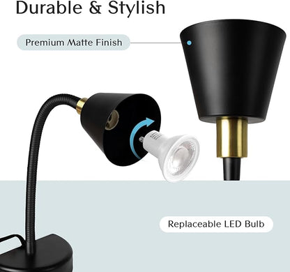 Solfres Patented Innovative Design Headboard Reading Light. No Drilling Golden Book Light for Bedtime Reading. Dimmable LED Book Reading Lamp with Bulb. Movable & Flexible, Black and Golden