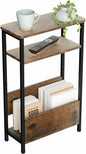 THUMEYE 7.1" Narrow Side Table for Small Spaces, 3 Tier Small End Table with Magazine Holder, Slim/Skinny Nightstand/Bedside Table for Living Room, Bedroom, 15.4" L x 24.2" H