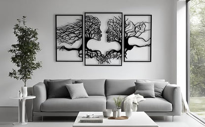 VAILLA Tree of Life Wall Wooden Art Abstract Tree Man Woman Face Large 3D Wooden Wall Decor Set of 3 Hanging Sculpture Modern Home Decoration 3D Textured Sculptures for Living Room Bedroom Office Dinnig Room