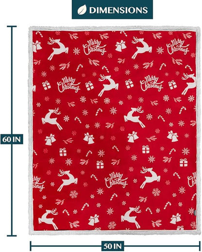 PAVILIA Red Reindeer Christmas Sherpa Throw Blanket, Ultra Soft Reversible Fleece Sherpa 50x60 Winter Blanket for Couch & Bed, Cozy Christmas Home Decor Holiday