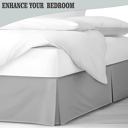 Pleated Bed Skirt Queen Size, 14" Drop with Platform Design for Secure Fit, Split Corners, Wrinkle-Resistant Microfiber for Modern Stylish Look, Tailored Bedding for Hotel Luxury - Light Grey