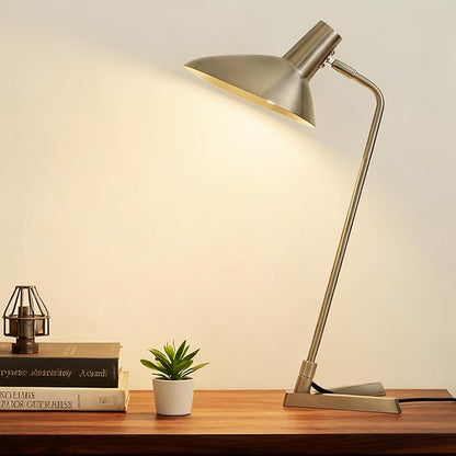 Industrial Desk Lamp Metal Modern Table Lamp 22", Adjustable Neck (4000K) with Adjustable Switch, Ideal for Office Desk Bedroom Bedside Lamps Study Room Living Room Side Table (Nickel)