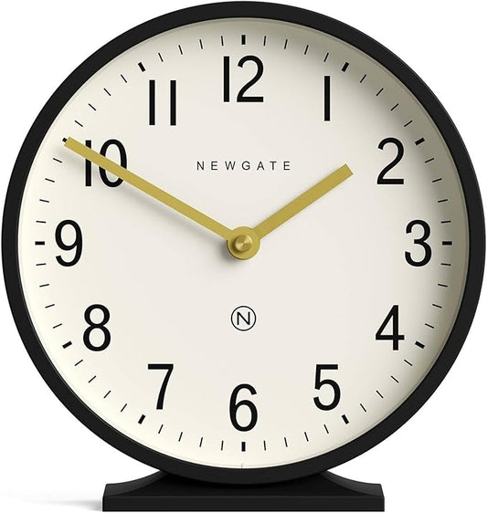 NEWGATE® Q Mantel Clock | Modern Classic Round Mantel Clock | Black | Contemporary Style for Mantel, Desk, Table, Shelf or Bedside