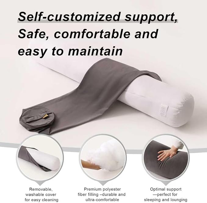 Long Pillow for Bed – Round Bolster Pillow for Adults, Body Pillow for Sleeping, Ergonomic Support,39.37 x 7.87 Inches,Steel Gray