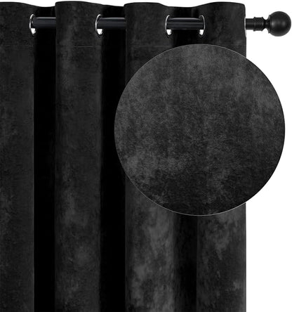 SMILETIME Black Crushed Velvet Curtains 52x90 inch Luxurious Thermal Insulated Soundproof Drapes for Living Room Bedroom Office Soft and Durable Light-Filtering Window Treatments, 2 Panels