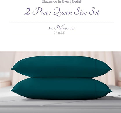 Carressa Linen 100% Egyptian Cotton Pillow Cases Set of 2-600 Thread Count Teal Standard/Queen Pillowcase for Sleeping, Soft, Silky Sateen Weave Bed Pillow Cover, Extra Long Staple Pillowcases