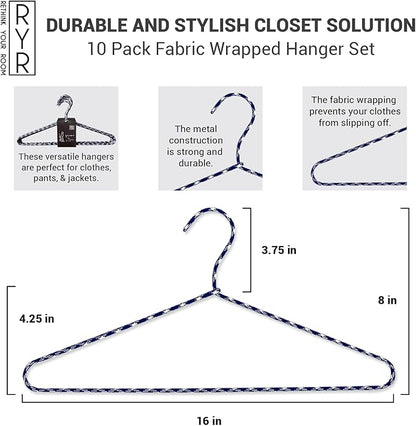 Clothes Hangers 60 Pack Stylish Fabric Wrapped Metal, Space Saving Coat, Velvet, Pant Hangers for Closet Organization, Durable Non-Slip, Navy/White Wardrobe Essentials Bulk Storage