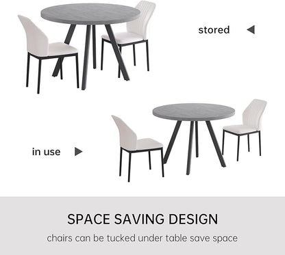 34.6'' Round Dining Table and Chairs for 2, Space Saving Modern Casual Coffee Table Set for Apartment Kitchen Dining Room (Grey Table+2 White Chairs)