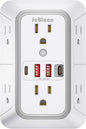 JcBlaon Surge Protector Outlet Extender 6 Outlet Extender with 4 USB Ports (PD 30W), 3 Sided 1050J Multi Plug Wall Adapter Power Strip for Home Travel Office Essentials