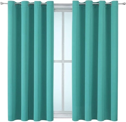 ChrisDowa Grommet Room Darkening Curtains for Bedroom and Living Room - 2 Panels Set Thermal Insulated Blackout Curtains (Teal, 52 x 45 Inch)