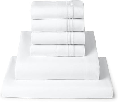 Mellanni California King Sheet Set - 6-Piece Iconic Collection Bedding, (Including 4 Pillowcases), 16-Inch Deep Pocket, Easy Care, Extra Soft, Cooling Sheets, Brushed Microfiber - White