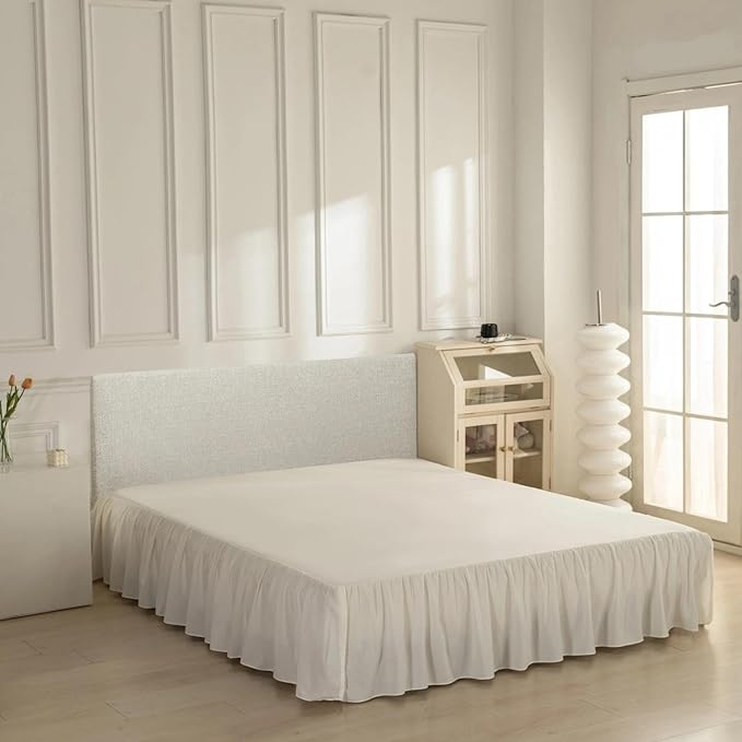 Bed Skirt King Size Ruffled Bed Skirt with Split Corners, Ivory King Bed Skirts 16 Inch Drop, King Size Bed Skirting with Platform, 16'' King