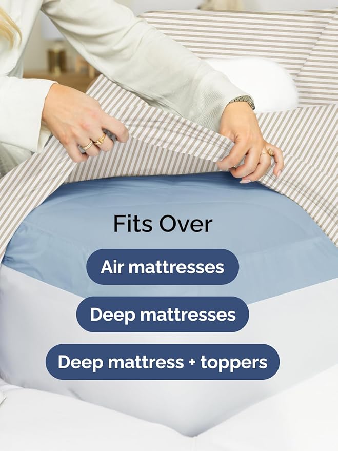 Extra Deep Full Sheet Set - 6 Piece Breathable and Cooling Sheets - Hotel Luxury Bed Sheets Set - Easy Fit - Soft, Wrinkle Free and Comfy Sheets Set - Beige Striped Sheet Set with Extra Deep Pockets