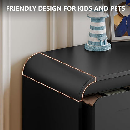 Tall Dressers for Bedroom, 6 Drawers Dresser & Chest of Drawers with Pre-Installed Slides&Curved Profile Design, Modern Closet Storage Wood Dressers Organizer for Living Room Hallway, Black