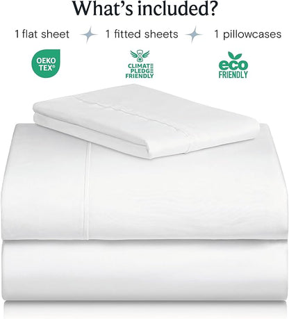 LuxClub 3 PC Twin Sheet Set, Deep Pockets Wrinkle Free Cooling Bed Sheets Hotel Bedding for Women, Men, Kids & Teens, Includes 1 Fitted Sheet, 1 Flat Sheet and 1 Pillowcase-Silky Soft White