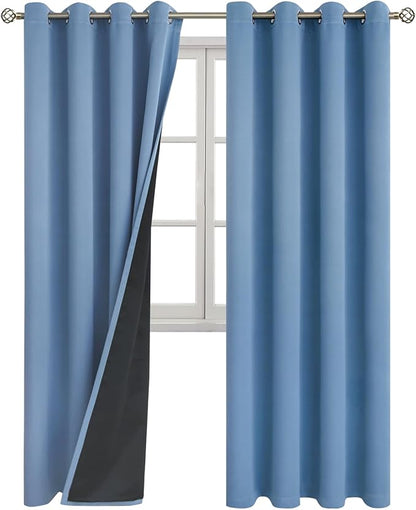 BGment Thermal Insulated 100% Blackout Curtains for Bedroom with Black Liner, Double Layer Full Room Darkening Noise Reducing Grommet Curtain (52 x 84 Inch, Denim Blue, 2 Panels)