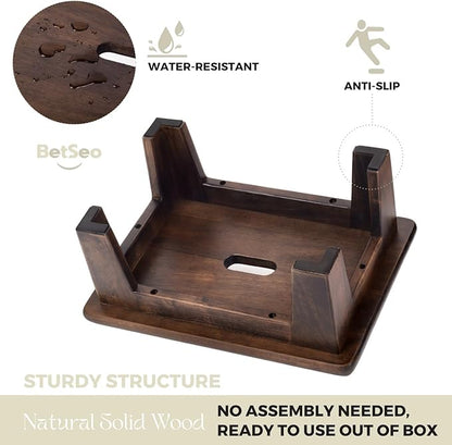 Wooden Step Stool (16.5" D x 12" W x 6.5" H) No Assembly Needed, Bed Steps for High Beds for Adults - Natural Solid Wood One Step Stool, Heavy Duty- Holds up to 600Lbs- Perfect Safety (Walnut Color)