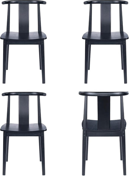 Mid Century Modern Kitchen Chairs Set of 4, Wooden Dining Room Chairs Wishbone Chair with Curved Back Armless Accent Chair for Living Room Restaurant, Black