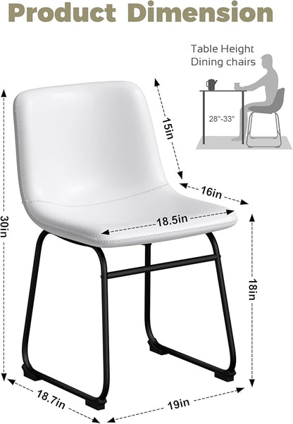 Dining Chairs Set of 4, 18 Inch Kitchen Chairs with Back, Faux Leather Dining Room Chairs with Metal Legs for Home, Bistro Coffee Shops (White)