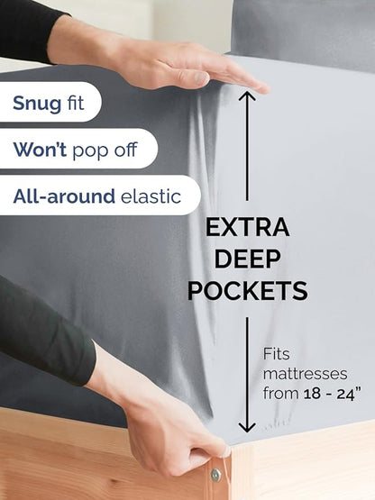Extra Deep Full Sheet Set - 6 Piece Breathable & Cooling Sheets - Hotel Luxury Bed Sheets Set - Easy & Secure Fit - Soft, Wrinkle Free & Comfy Sheets Set - Steel Blue Sheet Set with Extra Deep Pockets