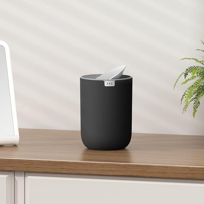 EKO Fandy 0.58 Gal/2.2L Mini Trash Can with Lid, Swing-Top Desktop Trash Can for Bathroom, Countertop, Vanity, Desk or Office, Small Garbage Bin (Black)