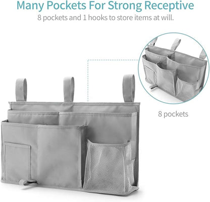 Bseash Bunk Bed Organizer, Bedside Caddy Hanging Bed Organizer Storage Bag 8 Pockets, for College Dorm Rooms Bed, Hospital Bed, Baby Bed Rails, 600D Oxford Cloth (Gray)
