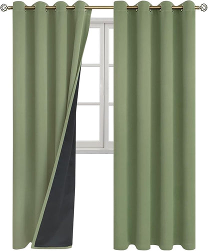 BGment Thermal Insulated 100% Blackout Curtains for Bedroom with Black Liner, Double Layer Full Room Darkening Noise Reducing Grommet Curtain (52 x 90 Inch, Grass Green, 2 Panels)