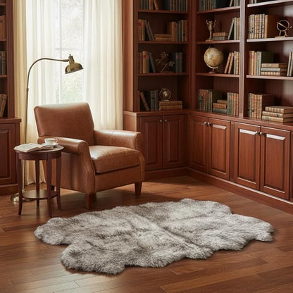 Super Area Rugs Premium Genuine Sheepskin Rug 4' x 6' Long Fur Soft & Natural Shaggy Living Room Rug, Wolf Tip Brown, Four Pelt