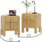 WAMPAT 23.7" Tall Modern Nightstands Set of 2, Wood Nightstand with Charging Station, Bedside Table w/2 Storage Drawers, Curved Profile Design, Sofa Side Table Accent Table for Bedroom, Oak
