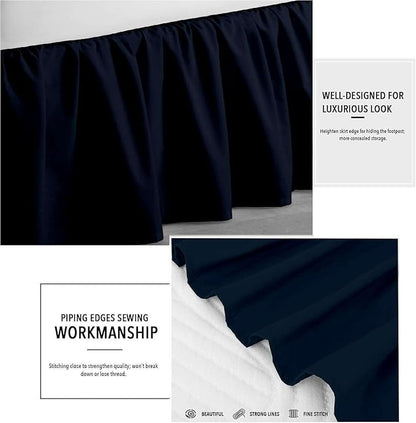 Navy Blue Solid Ruffled Bed Skirt Short Queen-8 Inch Drop Split Corner, Microfiber Bedskirt with Platform Three Sided Coverage