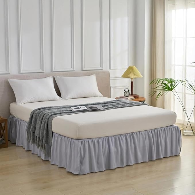 Bed Skirt Full Size Ruffled Bed Skirt with Split Corners, Full Bed Skirts 16 Inch Drop with Platform, 16'' Full, Silver Gray