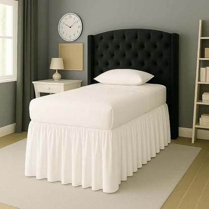 Cottingon Dorm Bed Skirt Twin XL 42" with Split Corners, 100% Microfiber Soft and Stylish, College Room Essential, Extra Long Dust Ruffle for Extended Beds, White