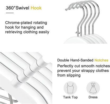 TOPIA HANGER Wooden Suit Hangers with Adjustable Metal Clips (20 Pack), Solid Smooth Wood Clothes Hangers, 360° Swivel Hook, Premium Pants Hangers for Clothes Coat, Jeans, Blouse-White,CT28W20