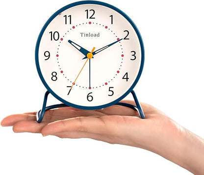 4.5" Antique Retro Analog Alarm Clock, Small Silent Desk Clock with Manual Light, Snooze, for Living Room, Bedroom, Bedside, Desk(Blue)