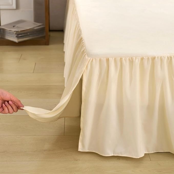 Bed Skirt Queen Size Ruffled Bed Skirt with Split Corners, Queen Bed Skirts 14 Inch Drop with Platform, 14'' Queen, Beige