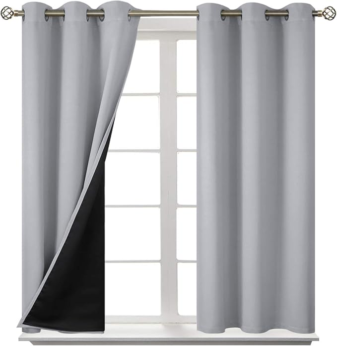 BGment Blackout Curtains 45 Inch Length for Kitchen - Short Curtains for Small Window/Cafe Thermal Insulated Grommet Drapes, 2 Panels, Each Panels 42 Inch Wide, Light Grey