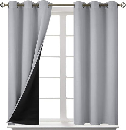 BGment Blackout Curtains 45 Inch Length for Kitchen - Short Curtains for Small Window/Cafe Thermal Insulated Grommet Drapes, 2 Panels, Each Panels 42 Inch Wide, Light Grey