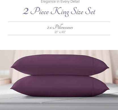 Carressa Linen 100% Egyptian Cotton King Size Pillow Cases Set of 2 - Luxury 600 Thread Count King Pillowcases (Plum), Silky Soft, Cooling, Breathable Sateen Weave Hotel Quality Bed Pillow Cover
