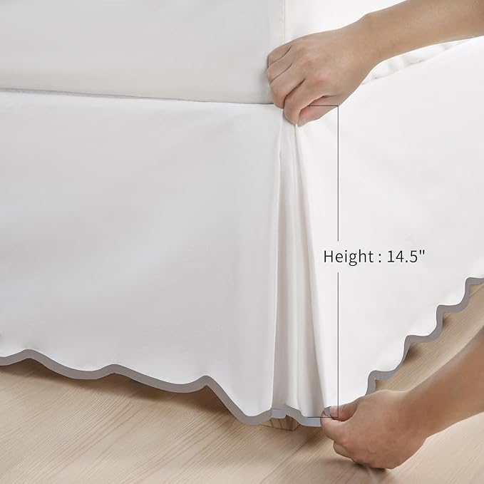 HIG Off White Chic Queen Bed Skirt - Easy Fit Scallop Edge Pleated Bedskirts, 14 Inch Drop Anti-Slip Dust Ruffle, Thick Fabric for Enhanced Privacy, Pre-Washed for Long-Lasting Use(N60022)
