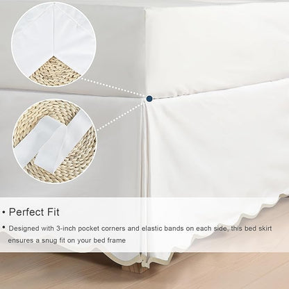 HIG Off White Chic King Bed Skirt - Easy Fit Scallop Edge Pleated Bedskirts, 14 Inch Drop Anti-Slip Dust Ruffle, Thick Fabric for Enhanced Privacy, Pre-Washed for Long-Lasting Use(N60022)
