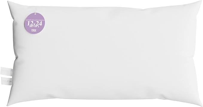 12x24 inch Boudoir Pillow Insert by Looms and Linens with Down Alternative Lumbar Pillow Insert - Pack of 1 America Made Pillows