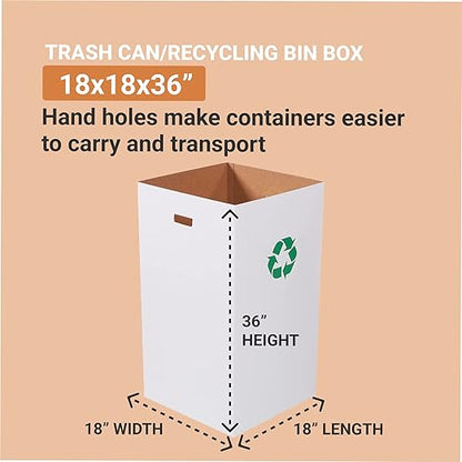 Box USA 50 Gallon 18" L x 18" W x 36" H 10-Pack Cardboard Trash Cans and Recycling Bins, Reusable or Disposable Pop Up Garbage Boxes for Parties, Outdoor Events, Heavy Duty, Recycle