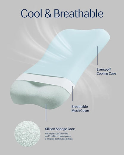 REST® Evercool® Cooling Pillow, Instant Cool-to-Touch Shell Fabric & Breathable Silicone Sponge Core for All-Night Temperature Regulation & Ergonomic Support, High, Light Blue