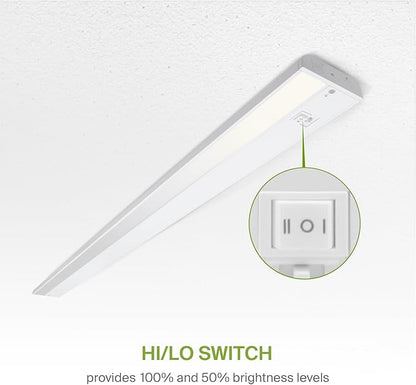 ASD 48 Inch LED Under Cabinet Lighting Plug in or Hardwired, High/Low/Off Switch, 24W 120V 3 CCT 2700K/3000K/4000K CRI90+, Triac Dimmable Linkable Under Counter Lights for Kitchen, ETL Listed, White