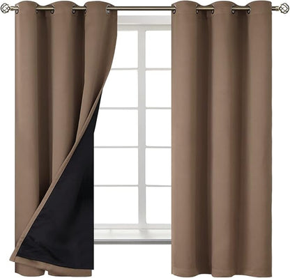 BGment Total Thermal Insulated 100% Blackout Curtains for Bedroom with Black Liner, Double Layer Full Room Darkening Noise Reducing Grommet Curtain (42 x 63 Inch, Taupe, 2 Panels)